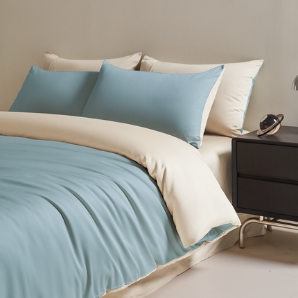 91家纺网 家纺一手货源 找家纺 秀色家纺 2025新款60支贡缎简约轻奢纯色长绒棉床上四件套全棉纯棉床笠款床品 量大价更优 米朵-春水浅绿+橄榄深绿
