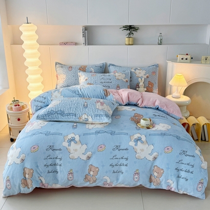 添越家纺 2025新款简约款牛奶绒床盖四件套 猫咪酱