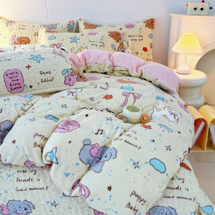 91家纺网 家纺一手货源 找家纺 添越家纺 2025新款简约款牛奶绒床盖四件套 童话故事