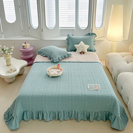 91家纺网 家纺一手货源 找家纺 （总）源舜家纺 2025新款云感皱皱纱韩版纯色床盖三件套