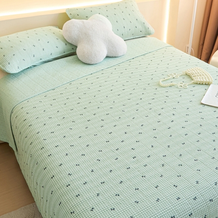 柠馨 2024新款全棉床盖三件套 绿蝴蝶结