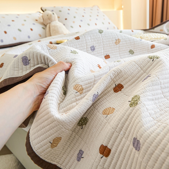 91家纺网 家纺一手货源 找家纺 柠馨 2024新款全棉床盖三件套 五彩南瓜