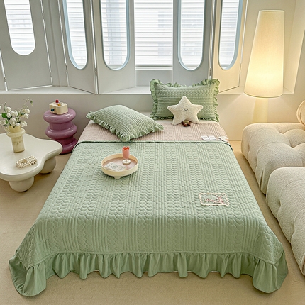 91家纺网 家纺一手货源 找家纺 （总）源舜家纺 2025新款云感皱皱纱韩版纯色床盖三件套