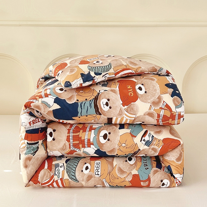 91家纺网 家纺一手货源 找家纺 2025新款印花可拆洗棉花被被子被芯 绅士小熊