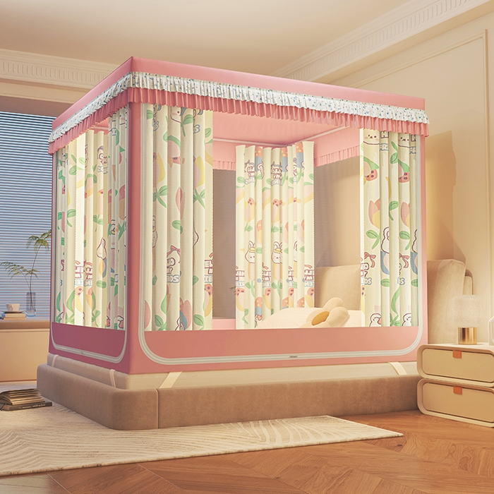 91家纺网 家纺一手货源 找家纺 迪凡保罗蚊帐 2025新款2501专版印花遮光帘防摔坐床蚊帐 朵朵香