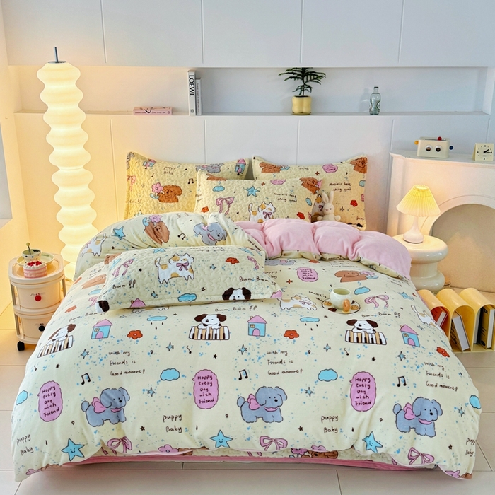 91家纺网 家纺一手货源 找家纺 添越家纺 2025新款简约款牛奶绒床盖四件套 童话故事