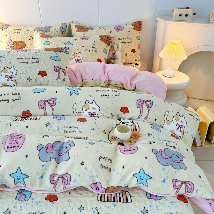 91家纺网 家纺一手货源 找家纺 添越家纺 2025新款简约款牛奶绒床盖四件套 童话故事