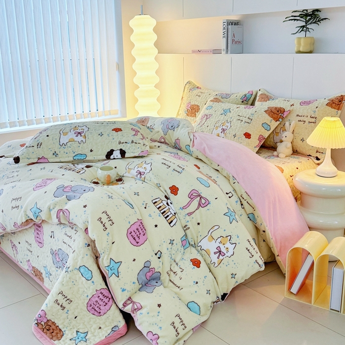 91家纺网 家纺一手货源 找家纺 添越家纺 2025新款简约款牛奶绒床盖四件套 童话故事