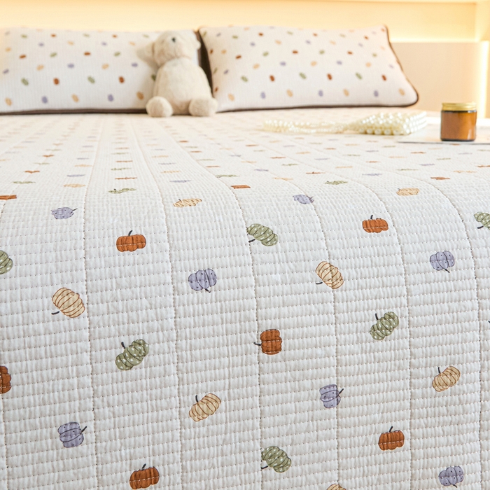 91家纺网 家纺一手货源 找家纺 柠馨 2024新款全棉床盖三件套 五彩南瓜