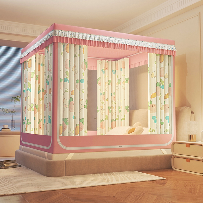 91家纺网 家纺一手货源 找家纺 迪凡保罗蚊帐 2025新款2501专版印花遮光帘防摔坐床蚊帐 开心萝卜