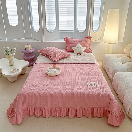 91家纺网 家纺一手货源 找家纺 （总）源舜家纺 2025新款云感皱皱纱韩版纯色床盖三件套