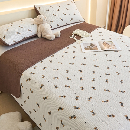 柠馨 2024新款全棉床盖三件套 漫步狗