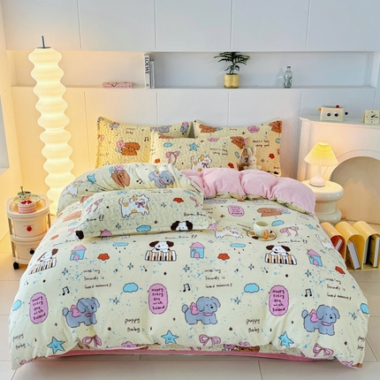 91家纺网 家纺一手货源 找家纺 （总）添越家纺 2025新款简约款牛奶绒床盖四件套