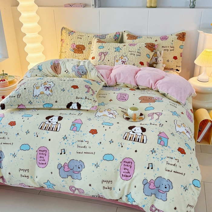 91家纺网 家纺一手货源 找家纺 添越家纺 2025新款简约款牛奶绒床盖四件套 童话故事