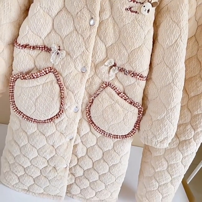 91家纺网 家纺一手货源 找家纺 （总）洛兰沙 中长款睡袍睡衣加厚女士秋冬季三层夹棉