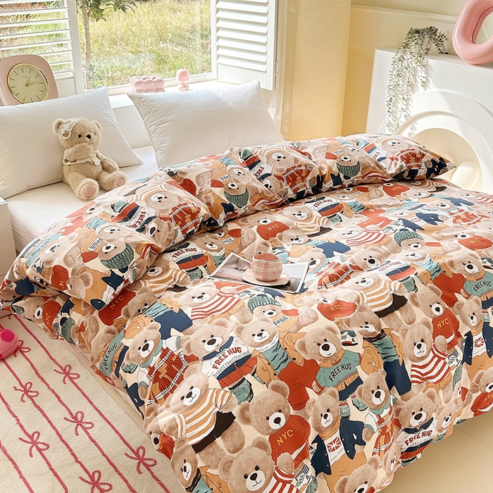 91家纺网 家纺一手货源 找家纺 2025新款印花可拆洗棉花被被子被芯 绅士小熊