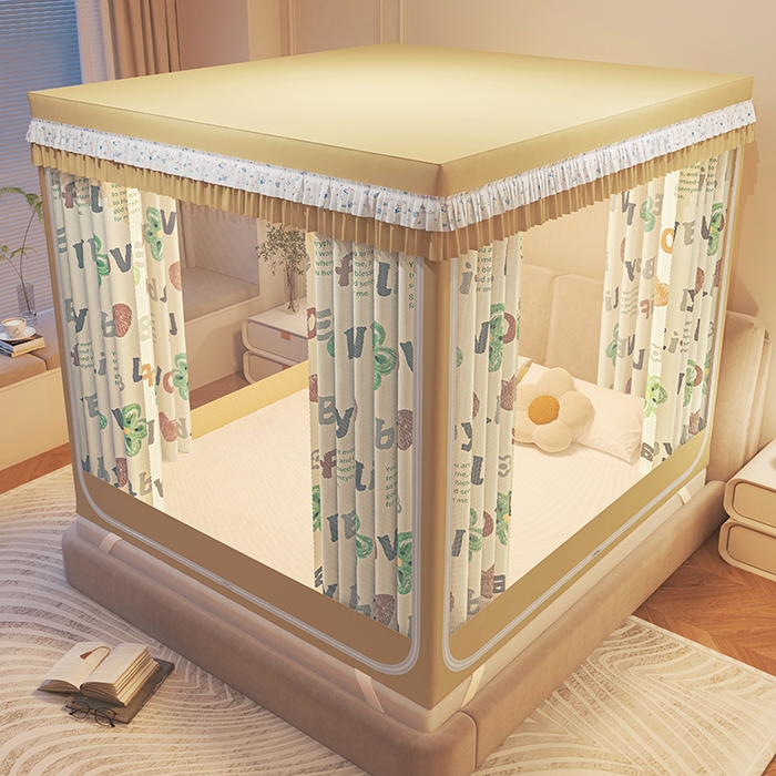 91家纺网 家纺一手货源 找家纺 迪凡保罗蚊帐 2025新款2501专版印花遮光帘防摔坐床蚊帐 字母花