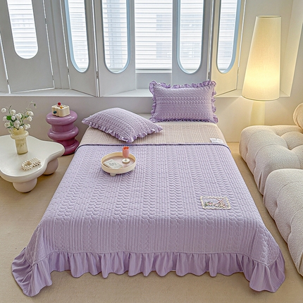 91家纺网 家纺一手货源 找家纺 （总）源舜家纺 2025新款云感皱皱纱韩版纯色床盖三件套