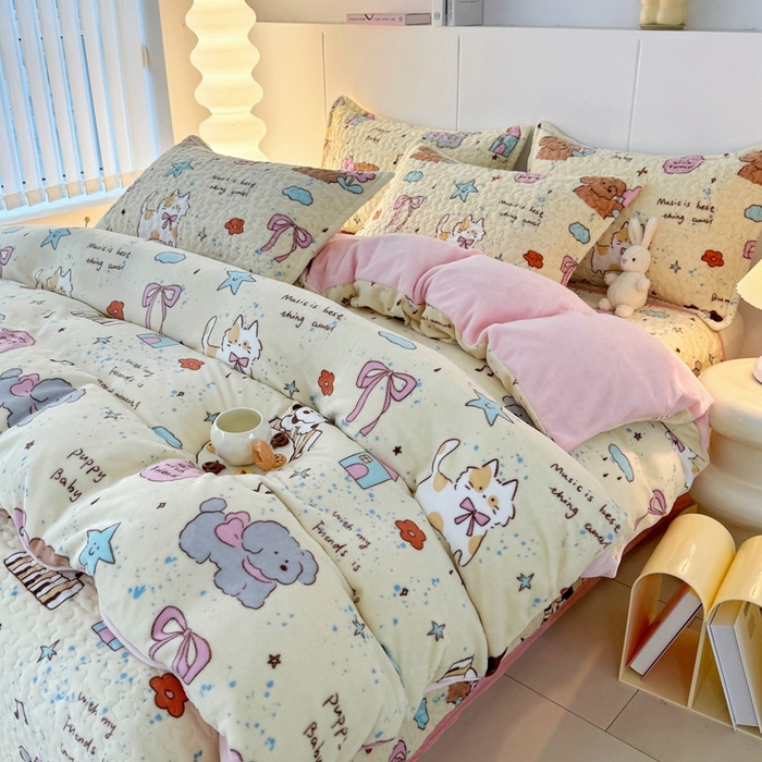 91家纺网 家纺一手货源 找家纺 添越家纺 2025新款简约款牛奶绒床盖四件套 童话故事