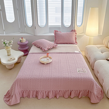 91家纺网 家纺一手货源 找家纺 （总）源舜家纺 2025新款云感皱皱纱韩版纯色床盖三件套