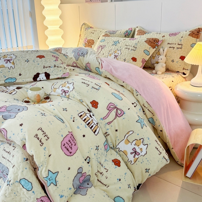 91家纺网 家纺一手货源 找家纺 添越家纺 2025新款简约款牛奶绒床盖四件套 童话故事