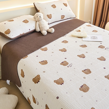 柠馨 2024新款全棉床盖三件套 可爱熊