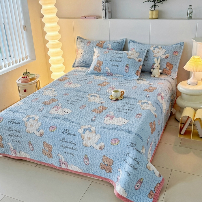 91家纺网 家纺一手货源 找家纺 添越家纺 2025新款简约款牛奶绒床盖四件套 猫咪酱