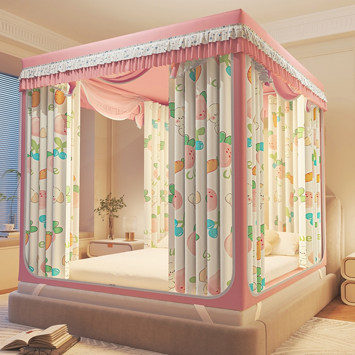 91家纺网 家纺一手货源 找家纺 迪凡保罗蚊帐 2025新款2501专版印花遮光帘防摔坐床蚊帐 开心萝卜