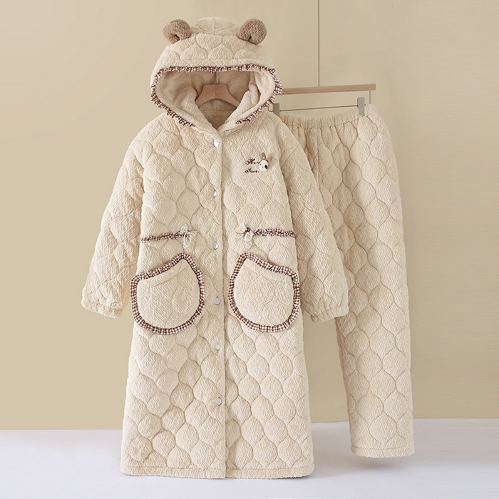 91家纺网 家纺一手货源 找家纺 （总）洛兰沙 中长款睡袍睡衣加厚女士秋冬季三层夹棉