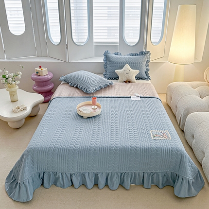 91家纺网 家纺一手货源 找家纺 （总）源舜家纺 2025新款云感皱皱纱韩版纯色床盖三件套