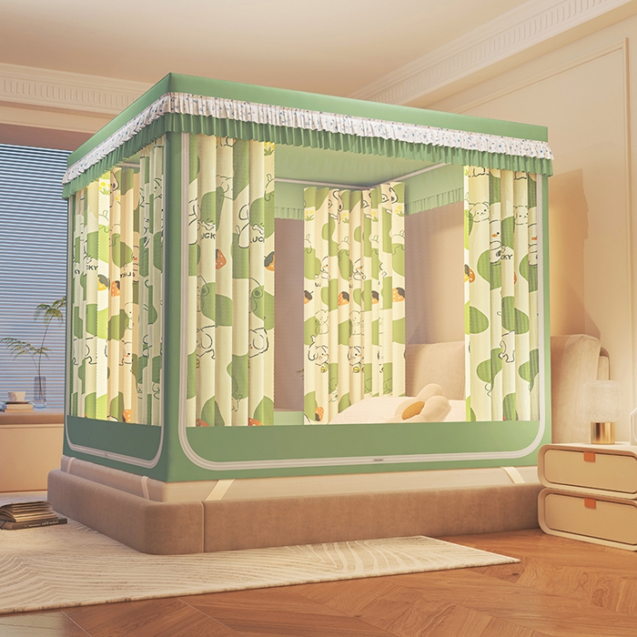 91家纺网 家纺一手货源 找家纺 迪凡保罗蚊帐 2025新款2501专版印花遮光帘防摔坐床蚊帐 欢乐小狗