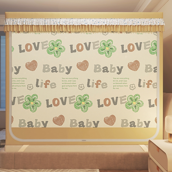 91家纺网 家纺一手货源 找家纺 迪凡保罗蚊帐 2025新款2501专版印花遮光帘防摔坐床蚊帐 字母花