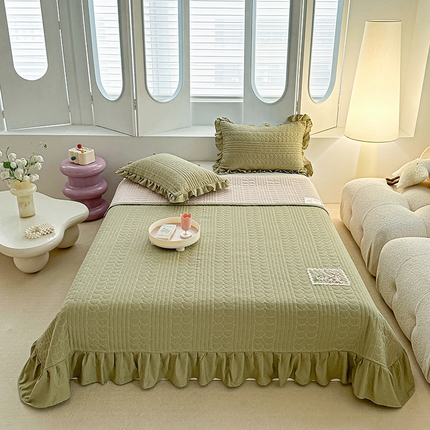 91家纺网 家纺一手货源 找家纺 （总）源舜家纺 2025新款云感皱皱纱韩版纯色床盖三件套