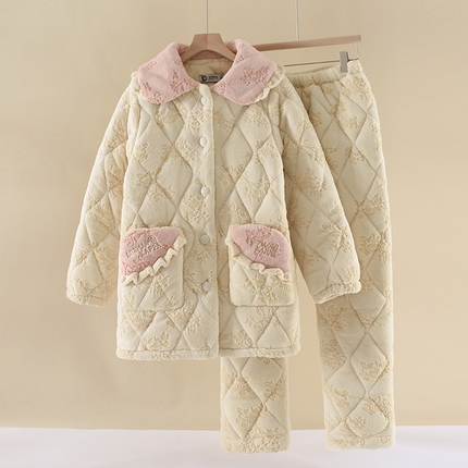 91家纺网 家纺一手货源 找家纺 （总）睡衣女士珊瑚绒秋冬季三层夹棉妈妈款