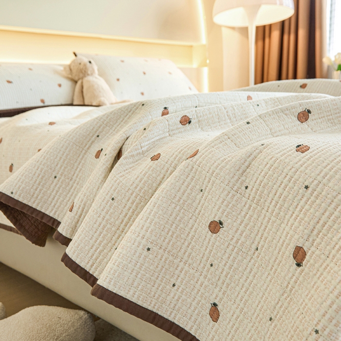 91家纺网 家纺一手货源 找家纺 柠馨 2024新款全棉床盖三件套 小柠檬