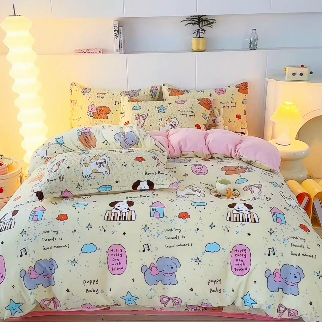 91家纺网 家纺一手货源 找家纺 添越家纺 2025新款简约款牛奶绒床盖四件套 童话故事