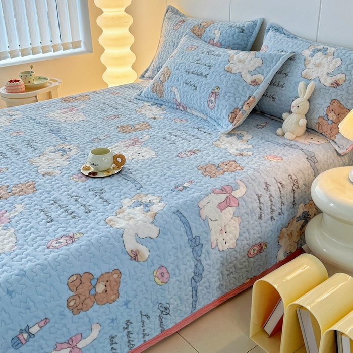 91家纺网 家纺一手货源 找家纺 添越家纺 2025新款简约款牛奶绒床盖四件套 猫咪酱