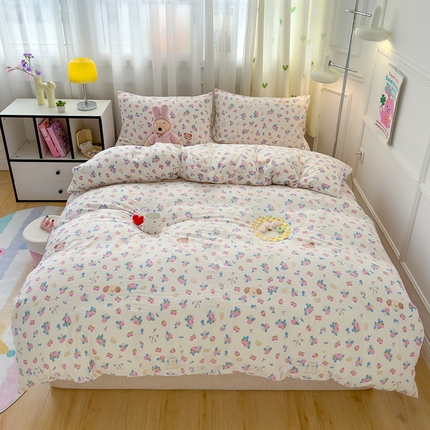 宏源家纺 2024新款A类高克重超柔水洗云朵棉单被套 草莓奶茶