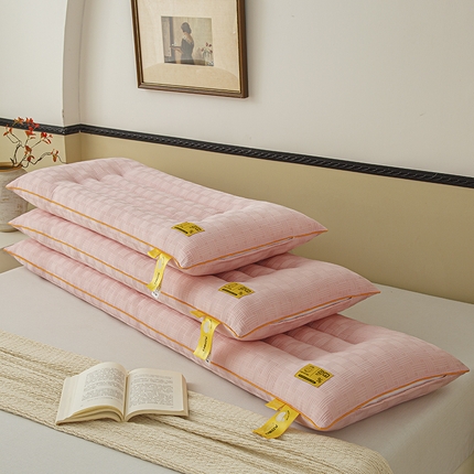 织布人 2024新款枕芯华夫格大豆双人枕长枕夫妻情侣亲子护颈枕头枕芯 华夫格大豆双人枕-粉色