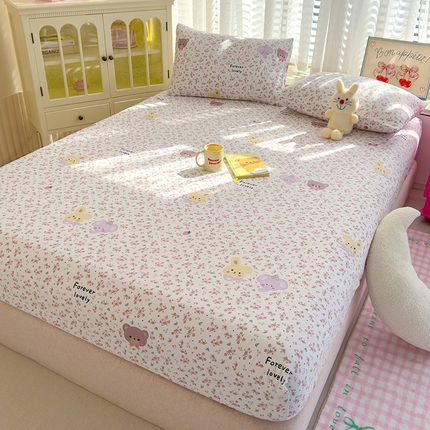 91家纺网 家纺一手货源 找家纺 宏源家纺 2024新款A类高克重超柔水洗云朵棉单床笠 眠眠兔岛
