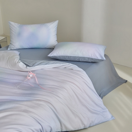 91家纺网 家纺一手货源 找家纺 赫帛 2024新款60s数码印花天丝棉磨毛四件套-极光 极光-蓝色