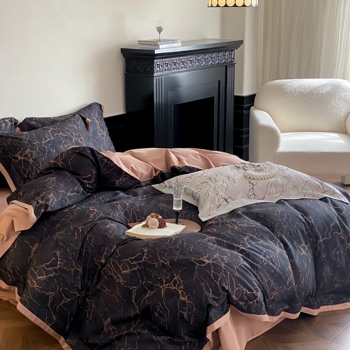 91家纺网 家纺一手货源 找家纺 赫帛 2024新款60s数码印花天丝棉磨毛四件套-卡布里 卡布里-宇宙黑