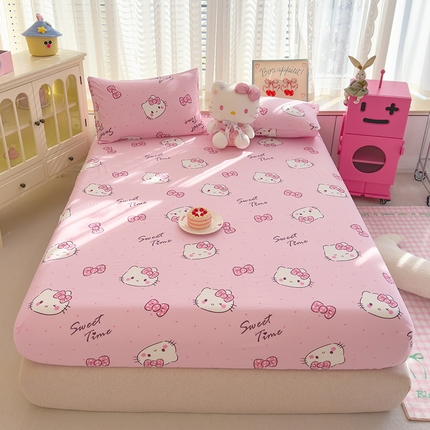 91家纺网 家纺一手货源 找家纺 宏源家纺 2024新款A类高克重超柔水洗云朵棉单床笠 奶味小猫