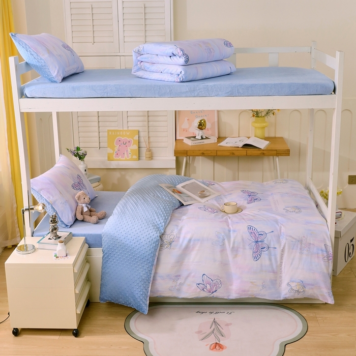 91家纺网 家纺一手货源 找家纺 金鑫汇家纺 2024新款棉加豆豆绒学生三件套 棉加豆豆绒-梦蝶