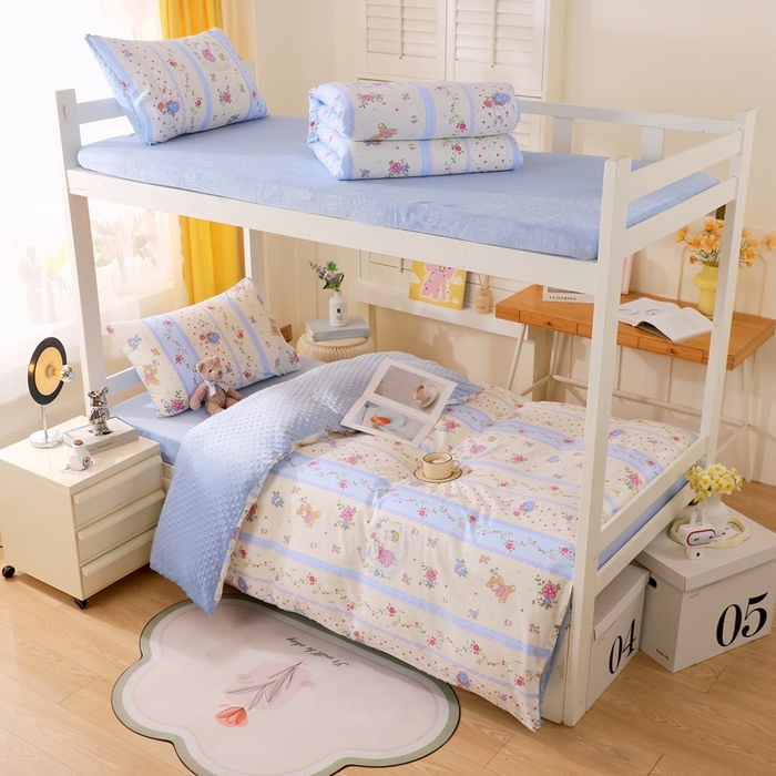 91家纺网 家纺一手货源 找家纺 金鑫汇家纺 2024新款棉加豆豆绒学生三件套 棉加豆豆绒-快乐萌兔