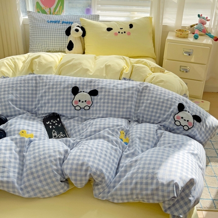 罗亿家纺 2025新款格子卡通云朵棉毛巾绣四件套场景二（提供买家秀） 小狗冲浪鸭