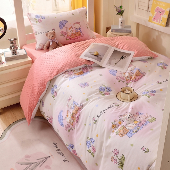 91家纺网 家纺一手货源 找家纺 金鑫汇家纺 2024新款棉加豆豆绒学生三件套 棉加豆豆绒-喵喵日记