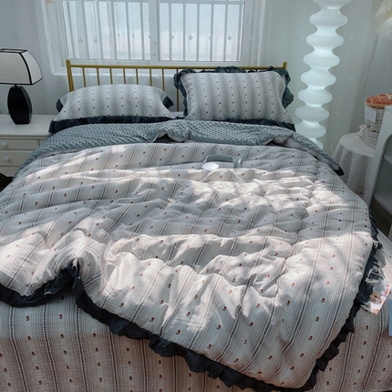 91家纺网 家纺一手货源 找家纺 （总）2025韩版纯棉豆豆被床盖四件套春秋被加厚冬被同款纯棉被套砂洗棉花床盖三件套四季通用