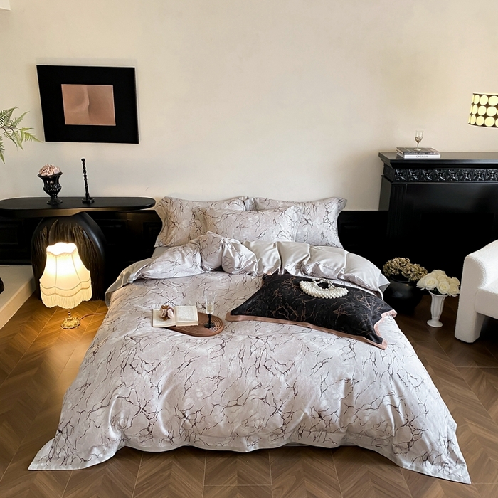 91家纺网 家纺一手货源 找家纺 赫帛 2024新款60s数码印花天丝棉磨毛四件套-卡布里 卡布里-爵士白