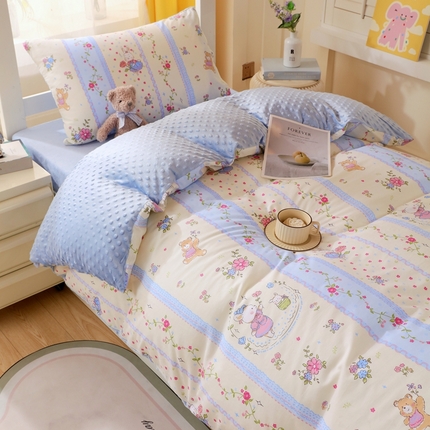 金鑫汇家纺 2024新款棉加豆豆绒学生三件套 棉加豆豆绒-快乐萌兔